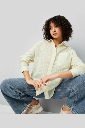 Max Collection Women Relaxed Fit Spread Collar Textured Cotton Casual Shirt