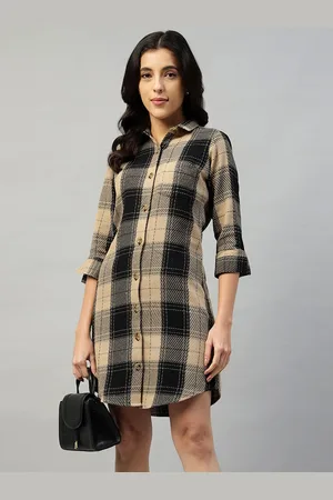 English Navy Women Checked Formal Shirt Dress