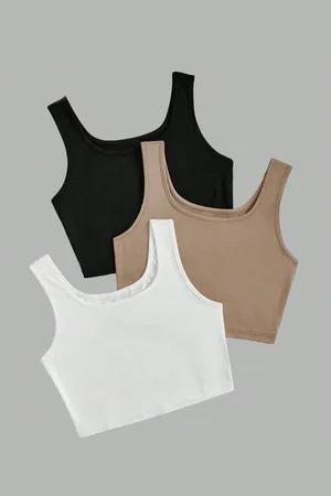 KERI PERRY Women Pack Of 3 Sleeveless Lycra Crop Tops