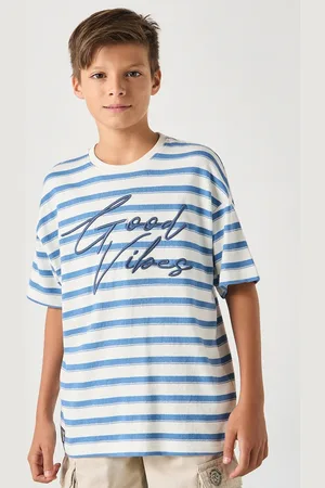 Max Collection Boys Striped Round Neck Cotton Oversized T-shirt