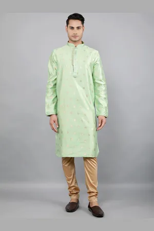 Manish Creations Floral Woven Design Mandarin Collar Jacquard Straight Kurta With Churidar