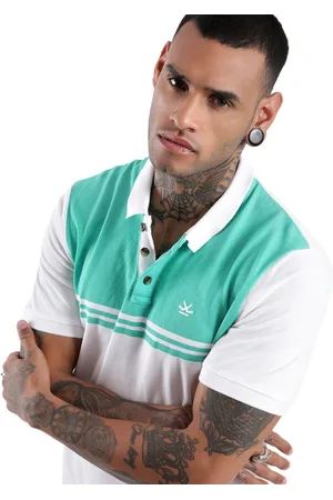 WROGN Men Striped Polo Collar Pure Cotton Slim Fit T-shirt