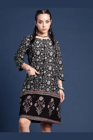 Taavi Indie-Floral Print A-line Bagru Ethnic Dress