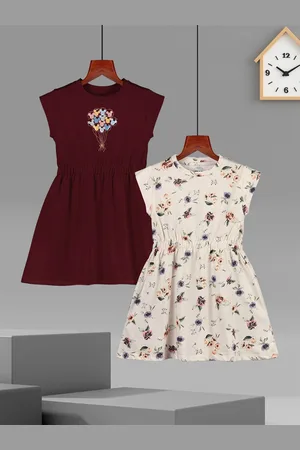 HELLCAT Girls Pack Of 2 Cotton Fit and Flare Midi Dress