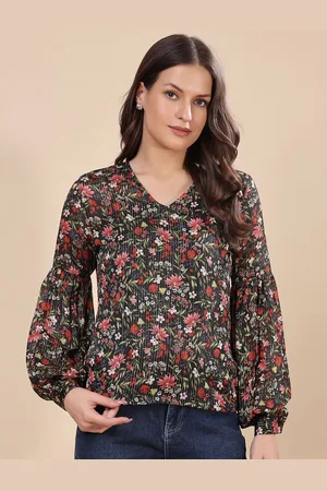 Moda Rapido Floral Print Bishop Sleeves Georgette Tube Top