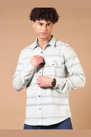 V-Mart Men Spread Collar Horizontal Striped Cotton Casual Shirt