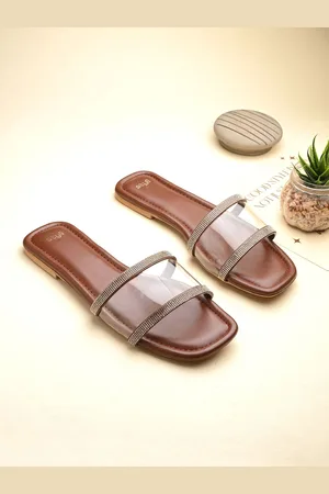 Styli Women Open Toe Transparent Strap Rhinestone Detail Flats