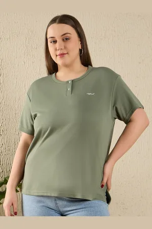 Cupid Women Plus Size Solid Henley Neck Cotton T-shirt
