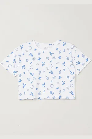 Max Collection Girls Floral Printed Henley Neck Applique T-shirt