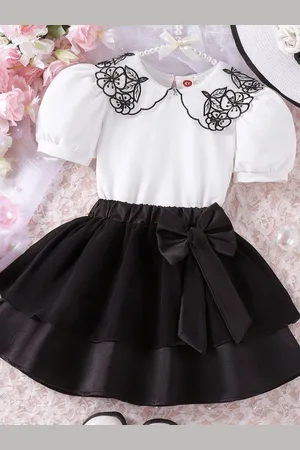 LULU & SKY Girls Collared Round Neck Top with Tiered Skirt