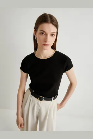 Koton Women Round Neck Pure Cotton Solid T-shirt