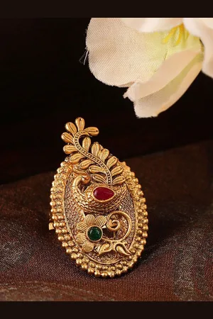Anouk Gold Plated Kundan Stone Studded Finger Ring