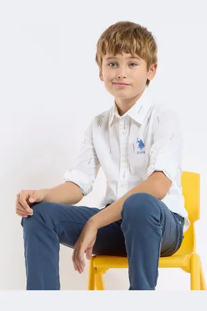 Ralph Lauren Boys Classic Fit Spread Collar Typography Printed Cotton Casual Shirt