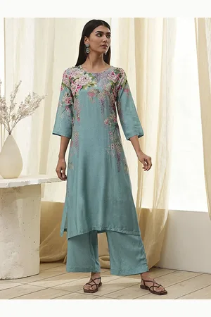 Biba Floral Printed Round Neck Straight Kurta With Palazzos