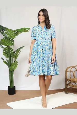 MomToBe Women Rayon Sky Blue Maternity Dress