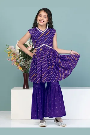 Sangria Girls Leheriya Printed Peplum Kurta & Sharara