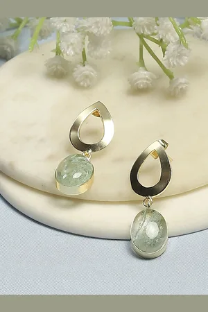 Biba Gold-Plated Artificial Stones Studded Contemporary Shaped Drop Earrings