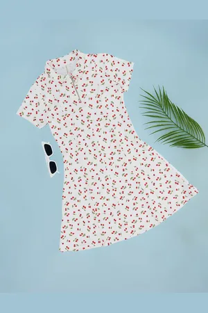 Pantaloons Floral Print Flutter Sleeve A-Line Dress