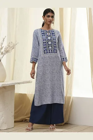 Biba Geometric Printed Keyhole Neck Straight Kurta