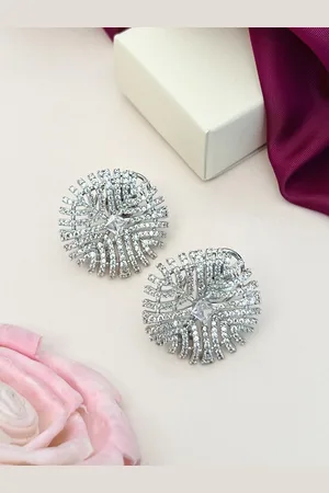 ABDESIGNS Silver-Plated American Diamond Circular Studs
