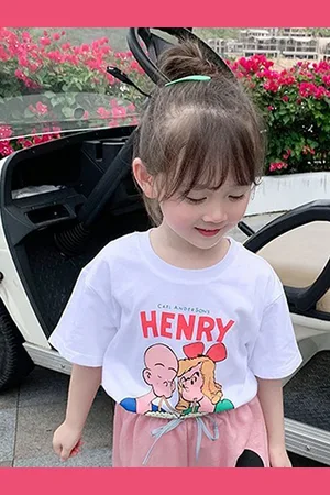 LULU & SKY Girls Graphic Printed Round Neck Cotton Oversized T-shirt
