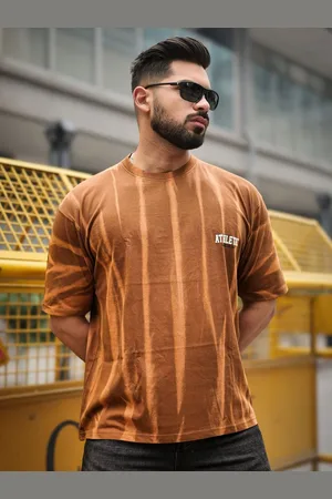 Maniac Men Washed Effect Dyed Round Neck Cotton Relaxed Fit T-shirt
