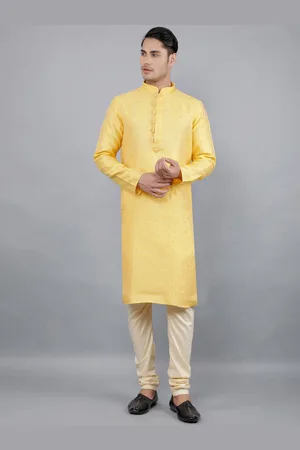 Manish Creations Floral Woven Design Mandarin Collar Jacquard Straight Kurta With Churidar