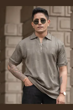 Powerlook Men Self Design Polo Collar Cotton T-shirt