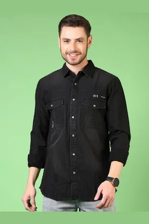 V-Mart Men Spread Collar Faded Denim Casual Shirt
