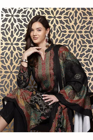 Cayman Ethnic Motifs Beads & Stones Pure Wool Kurta With Trousers & Dupatta