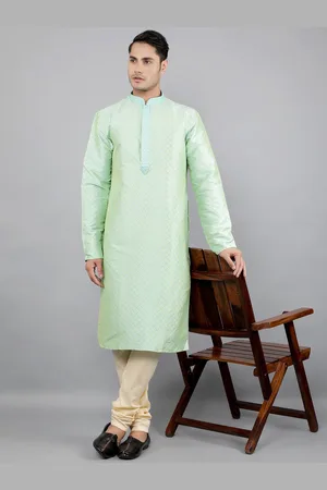 Manish Creations Floral Woven Design Mandarin Collar Jacquard Straight Kurta With Churidar