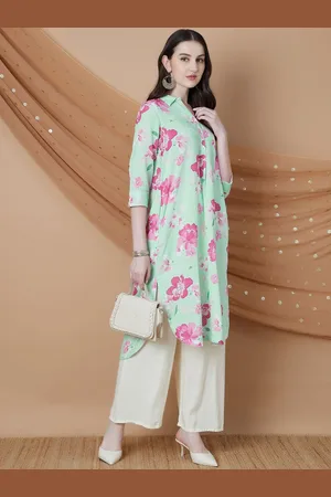 Lifestyle Floral Printed Mandarin Collar Kurta