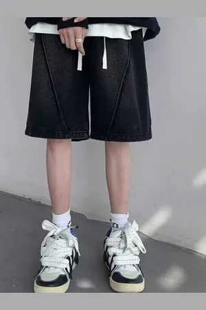 HERE&NOW Men Loose Fit Mid-Rise Cotton Denim Shorts