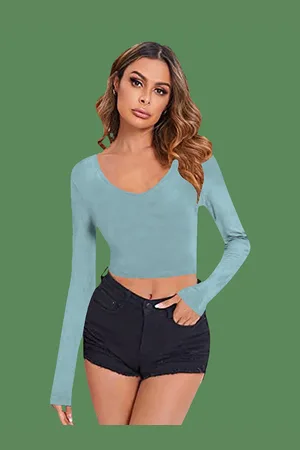 Dream Beauty Fashion Women V-Neck Fitted Crop Top