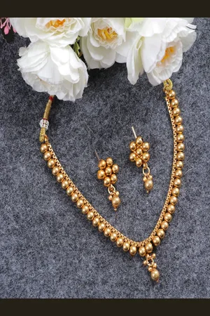 Anouk Gold-Plated Traditional Marathi Choker Necklace With Earrings