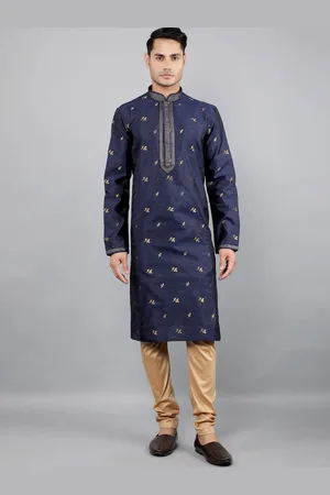 Manish Creations Floral Woven Design Mandarin Collar Jacquard Straight Kurta With Churidar