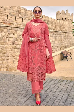 AUTUMN LANE Floral Embroidered Pure Cotton Straight Kurta With Trousers And Dupatta
