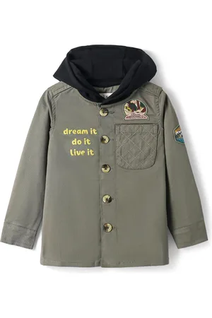 ARIAS Boys Hooded Typography Printed Cotton Casual Shirt