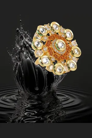 Anouk Gold Plated AD & Kundan Stone Studded Finger Ring