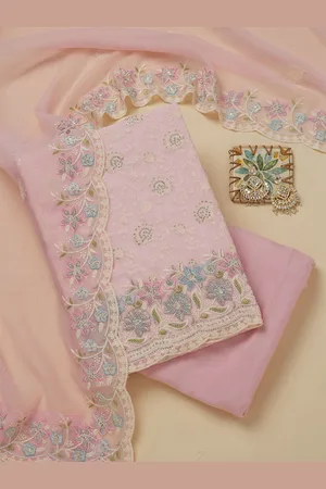 Koskii Floral Embroidered Sequinned Unstitched Dress Material