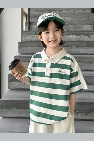LULU & SKY Boys Striped Polo Collar Cotton Oversized T-shirt