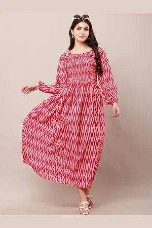 BAESD Women Printed Puff Sleeves Fit & Flare Maxi Dress