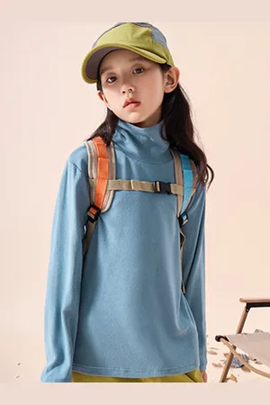LULU & SKY Mixed-knit Girls Blue High Neck Top