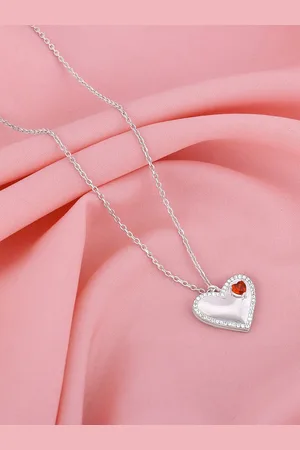 GIVA 925 Sterling Silver Rhodium-Plated Cubic Zirconia Studded Heart Pendant With Chain
