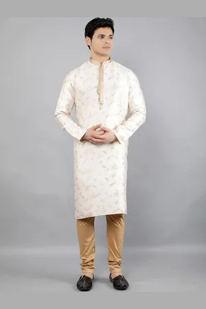 Manish Creations Floral Woven Design Mandarin Collar Jacquard Straight Kurta With Churidar