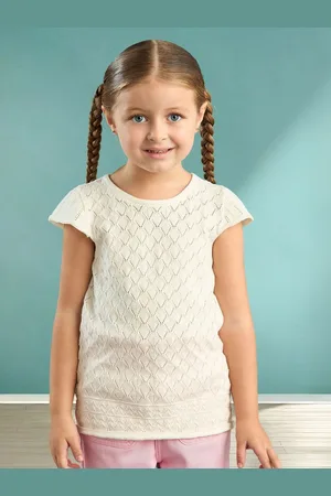 Max Collection Girls Self Design Round Neck Cotton T-shirt