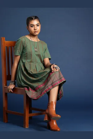 Taavi Striped Pure Cotton Woven Festive A-Line Ethnic Dress