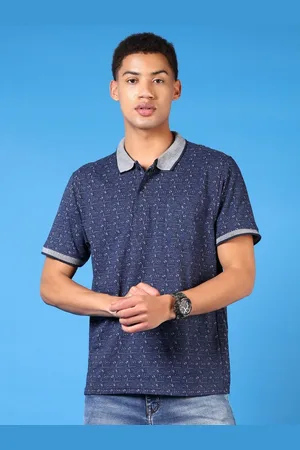 V-Mart Men Geometric Printed Polo Collar Cotton T-shirt