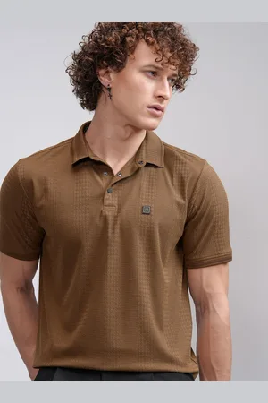 Highlander Men Self Design Polo Collar Cotton T-shirt