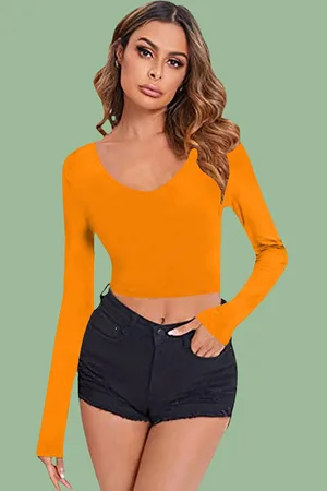 Dream Beauty Fashion Women Round Neck Long Sleeves Crop Top